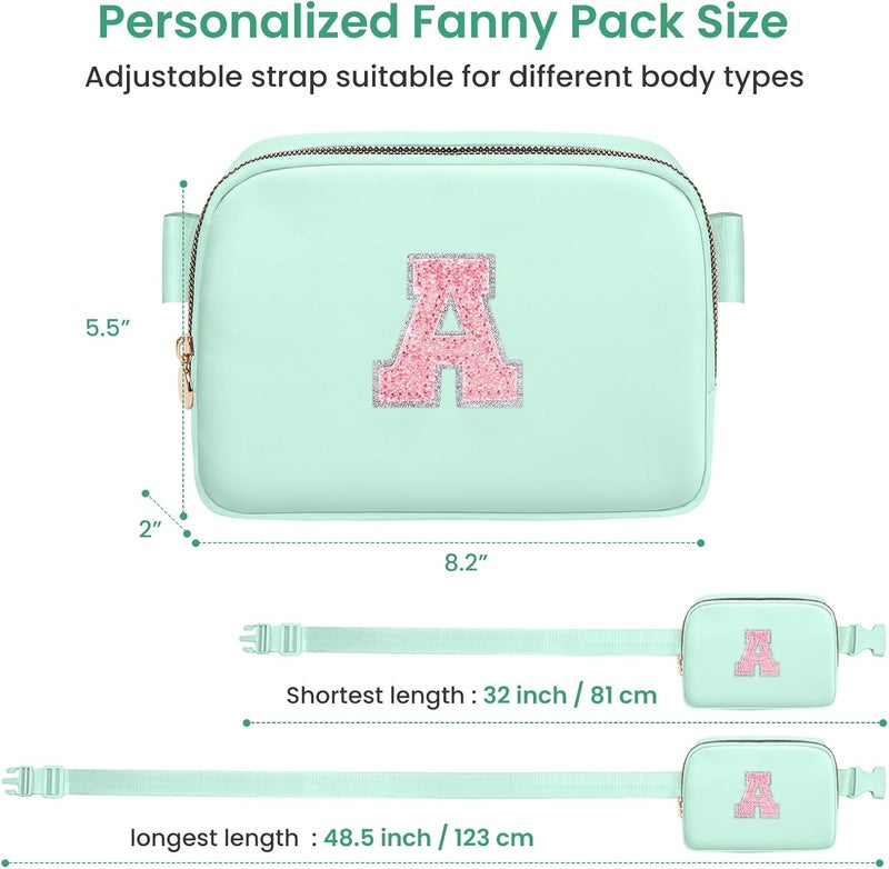 YQE Belt Bag Fanny Pack Crossbody Bags with Initial Letter Patch, Waist Packs Everywhere with Adjustable Strap, Cute Stuff Birthday Gifts for Teenager Girls, Cool Stuff for Teens Girl (Green, A) - Image 5